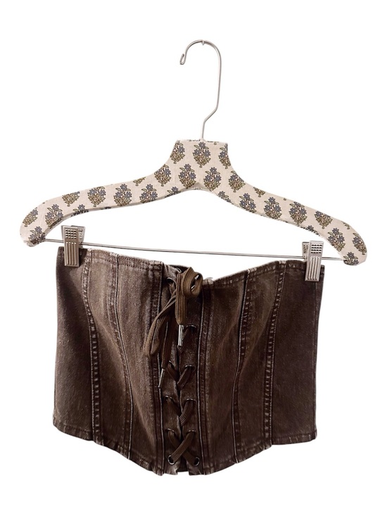 Factorie Tops - Factorie Denim Bustier Corset Brown Jean Lace Up Crop Top Brown NWT